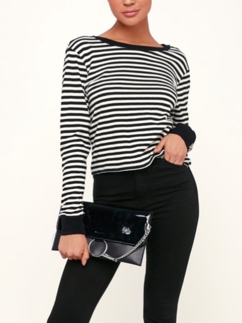 Muse Black and White Striped Long Sleeve Top